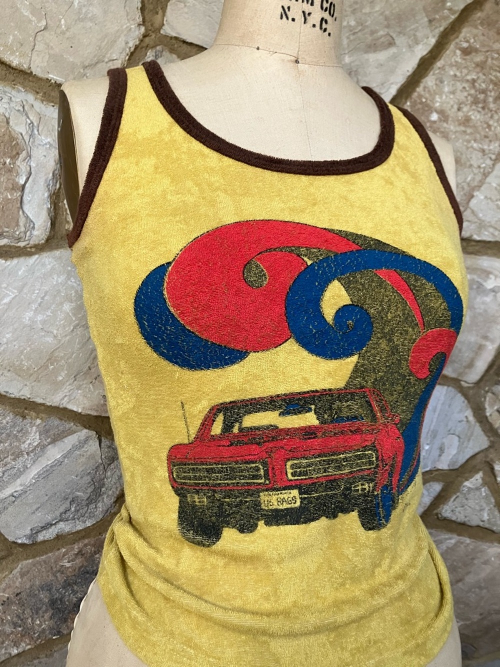 US RAGS Vintage 70’s Yellow Graphic Tank with Red Car Motif